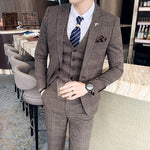 ( Jacket + Vest + Pants ) Boutique Fashion Mens Plaid Casual Business Suit High-end Social Formal Suit 3 Pcs Set Groom Wedding