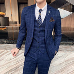 ( Jacket + Vest + Pants ) Boutique Fashion Mens Plaid Casual Business Suit High-end Social Formal Suit 3 Pcs Set Groom Wedding