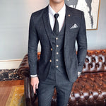 ( Jacket + Vest + Pants ) Boutique Fashion Mens Plaid Casual Business Suit High-end Social Formal Suit 3 Pcs Set Groom Wedding