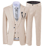 Three Pieces Men's Wedding Suit Three Pieces Dots Printed Slim Fit Notch Lapel Tuxedos Tailcoat Best Men Double Breasted Vest