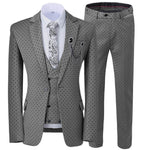 Three Pieces Men's Wedding Suit Three Pieces Dots Printed Slim Fit Notch Lapel Tuxedos Tailcoat Best Men Double Breasted Vest