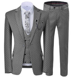 Three Pieces Men's Wedding Suit Three Pieces Dots Printed Slim Fit Notch Lapel Tuxedos Tailcoat Best Men Double Breasted Vest