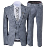 Three Pieces Men's Wedding Suit Three Pieces Dots Printed Slim Fit Notch Lapel Tuxedos Tailcoat Best Men Double Breasted Vest