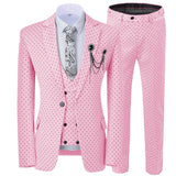 Three Pieces Men's Wedding Suit Three Pieces Dots Printed Slim Fit Notch Lapel Tuxedos Tailcoat Best Men Double Breasted Vest