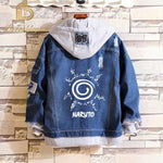 Anime Naruto Red Cloud Denim Ripped Jacket Men's and Women's Casual Loose Denim False Two Pieces Autumn Hooded Jackets