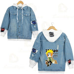 Anime Naruto Red Cloud Denim Ripped Jacket Men's and Women's Casual Loose Denim False Two Pieces Autumn Hooded Jackets