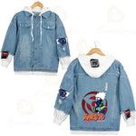 Anime Naruto Red Cloud Denim Ripped Jacket Men's and Women's Casual Loose Denim False Two Pieces Autumn Hooded Jackets