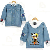 Anime Naruto Red Cloud Denim Ripped Jacket Men's and Women's Casual Loose Denim False Two Pieces Autumn Hooded Jackets