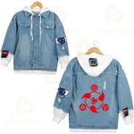 Anime Naruto Red Cloud Denim Ripped Jacket Men's and Women's Casual Loose Denim False Two Pieces Autumn Hooded Jackets