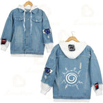 Anime Naruto Red Cloud Denim Ripped Jacket Men's and Women's Casual Loose Denim False Two Pieces Autumn Hooded Jackets