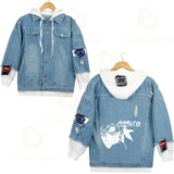 Anime Naruto Red Cloud Denim Ripped Jacket Men's and Women's Casual Loose Denim False Two Pieces Autumn Hooded Jackets