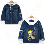 Anime Naruto Red Cloud Denim Ripped Jacket Men's and Women's Casual Loose Denim False Two Pieces Autumn Hooded Jackets