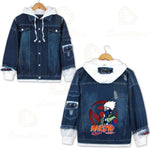 Anime Naruto Red Cloud Denim Ripped Jacket Men's and Women's Casual Loose Denim False Two Pieces Autumn Hooded Jackets