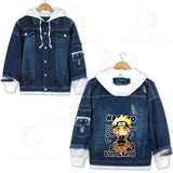 Anime Naruto Red Cloud Denim Ripped Jacket Men's and Women's Casual Loose Denim False Two Pieces Autumn Hooded Jackets