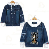 Anime Naruto Red Cloud Denim Ripped Jacket Men's and Women's Casual Loose Denim False Two Pieces Autumn Hooded Jackets